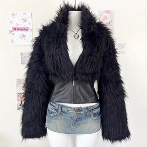 Y2K 725 Originals Shaggy Faux Fur & Vegan Leather Jacket